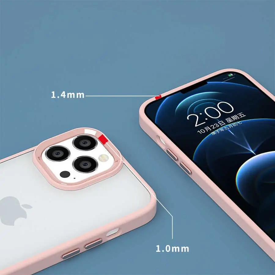 iPhone 14 Pro Şeffaf Arka Yüzeyli Renkli Kenar Kılıf - Zore Krom Kapak