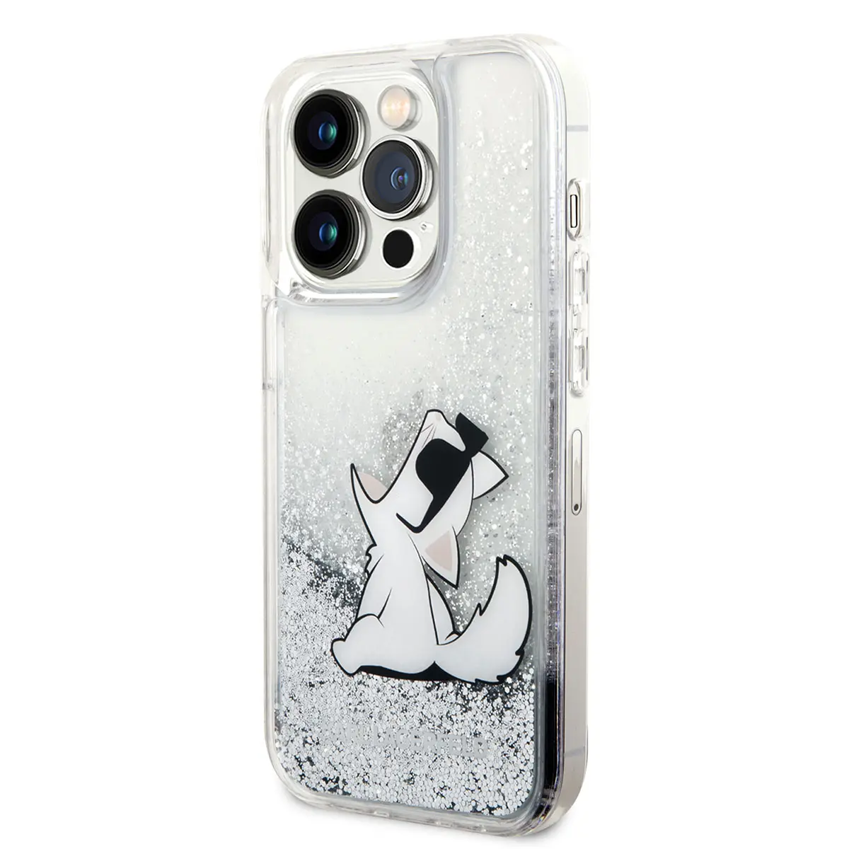 iPhone 14 Pro Sıvılı Simli Choupette Desenli Kılıf - Karl Lagerfeld