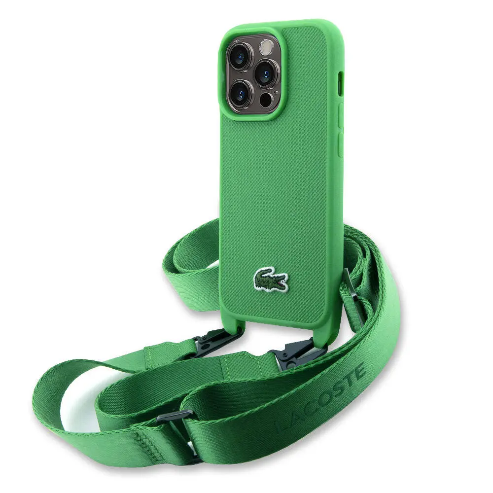 iPhone 14 Pro Lisanslı PU Pike Desenli Askılı Kılıf - Lacoste