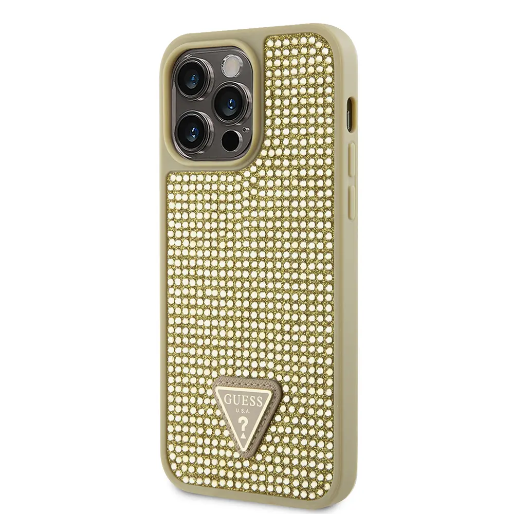 iPhone 14 Pro Max Taşlı Arka Yüzey Üçgen Logolu Kılıf - Guess