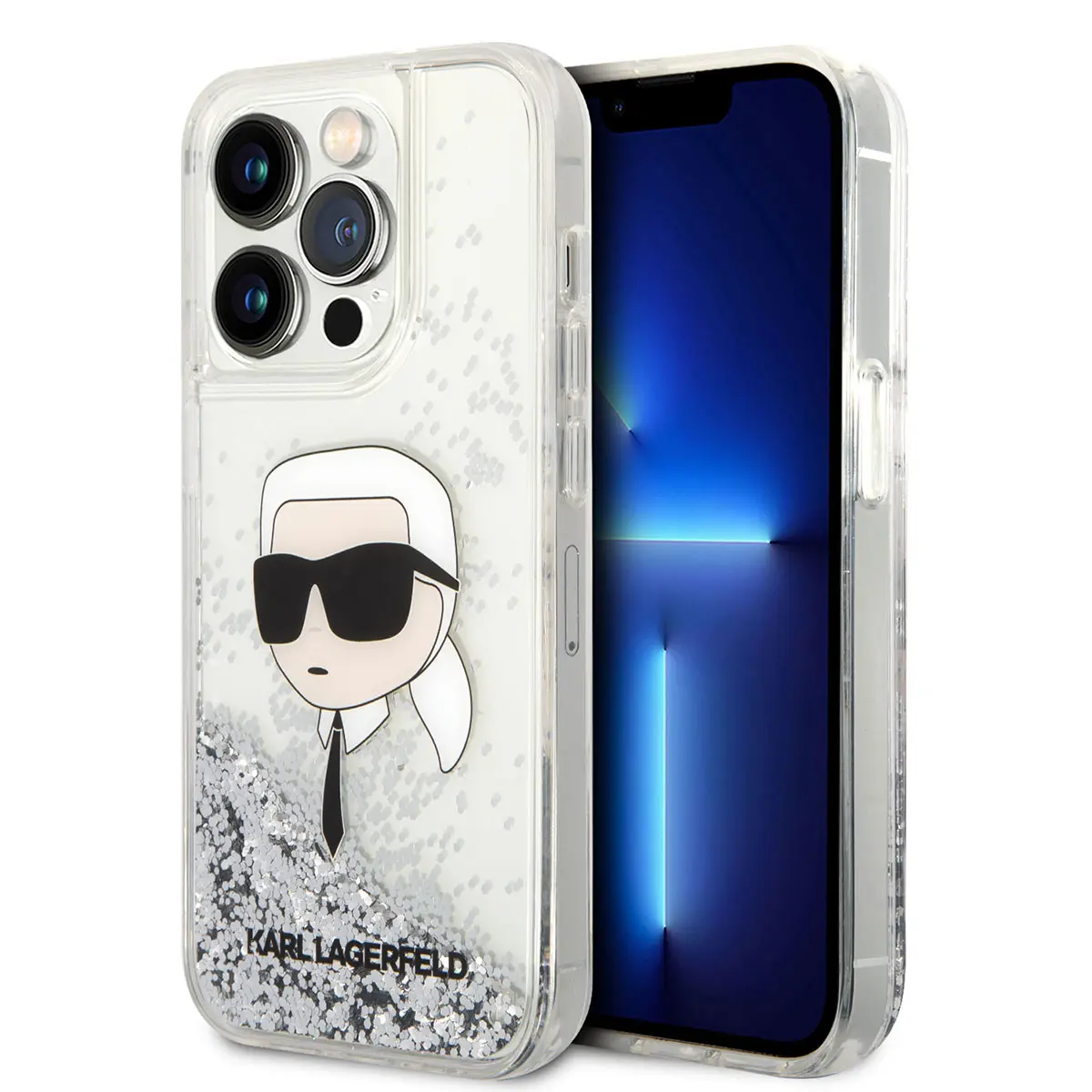 iPhone 14 Pro Max Sıvılı Simli Karl Head Desenli Kılıf - Karl Lagerfeld