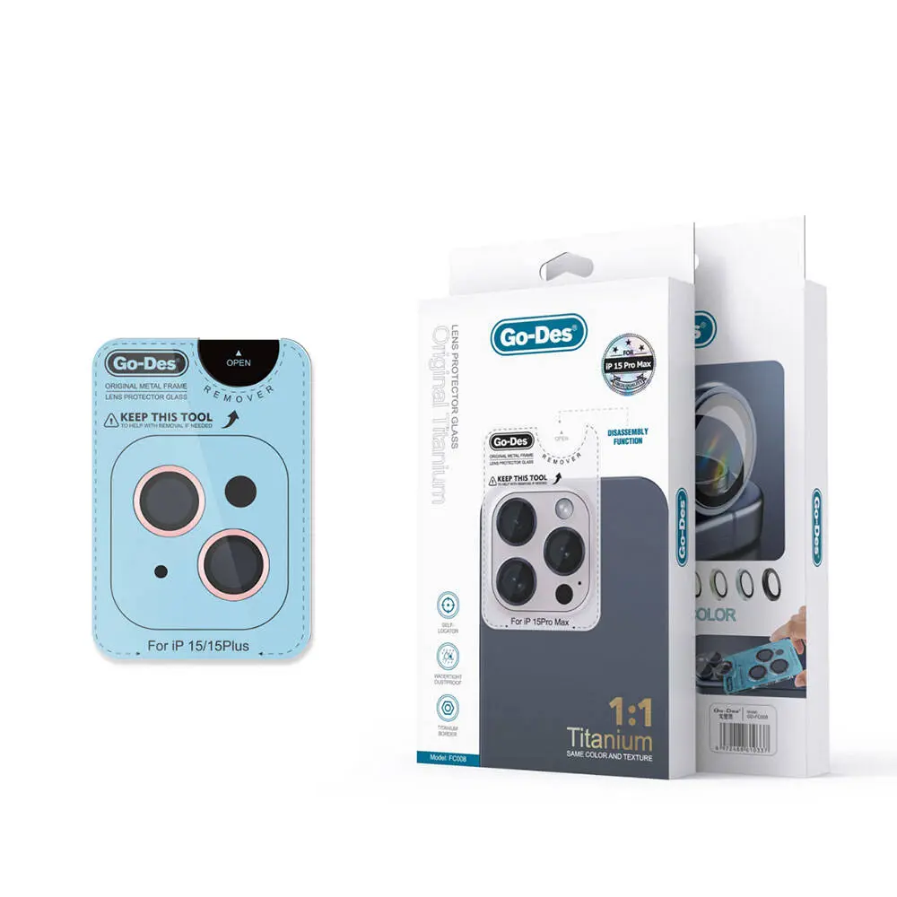 iPhone 15 Plus Kamera Lens Koruyucu - Go Des Titanium Premium Temperli