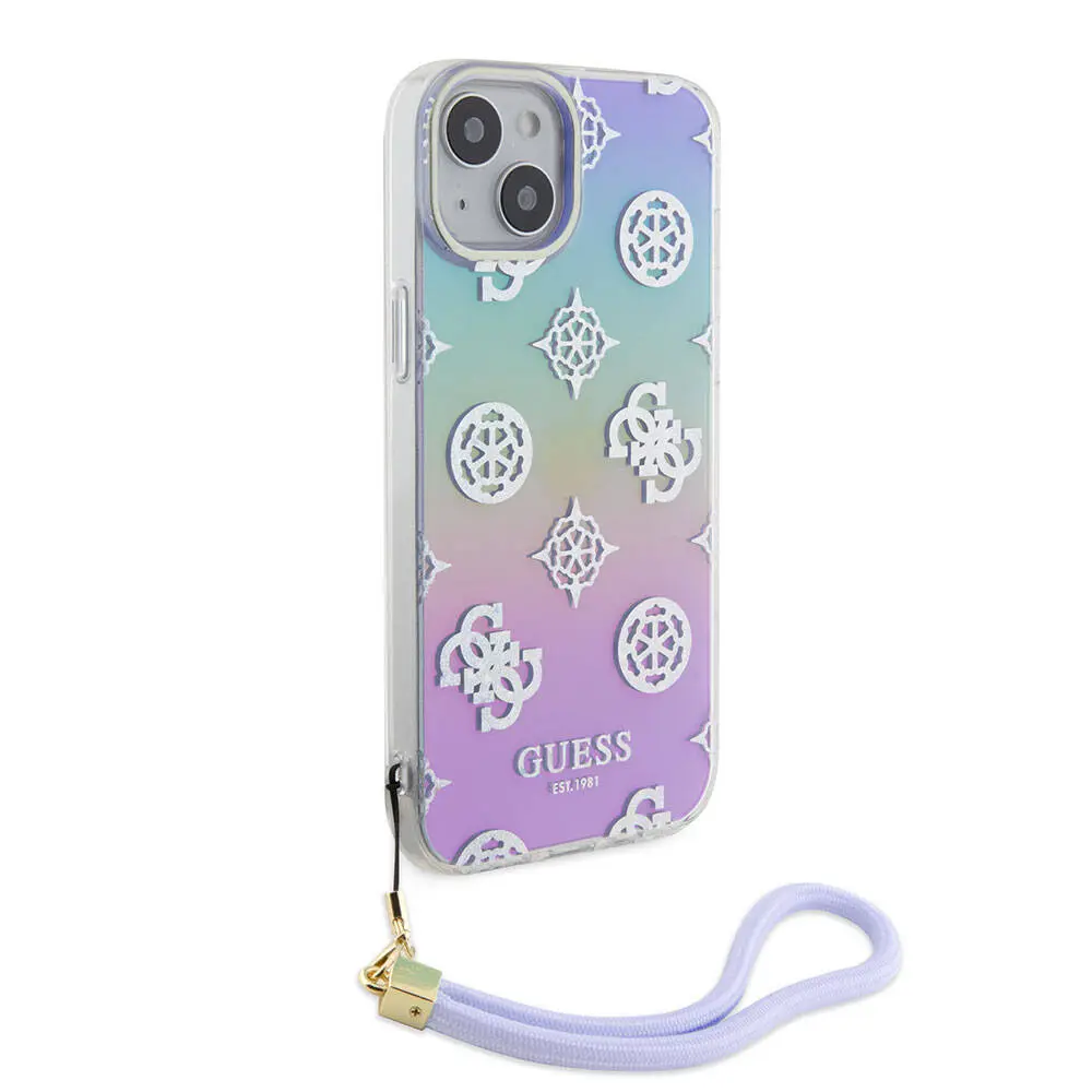 iPhone 15 Plus Askı İpli Holografik Glitter Kılıf - Guess Peony