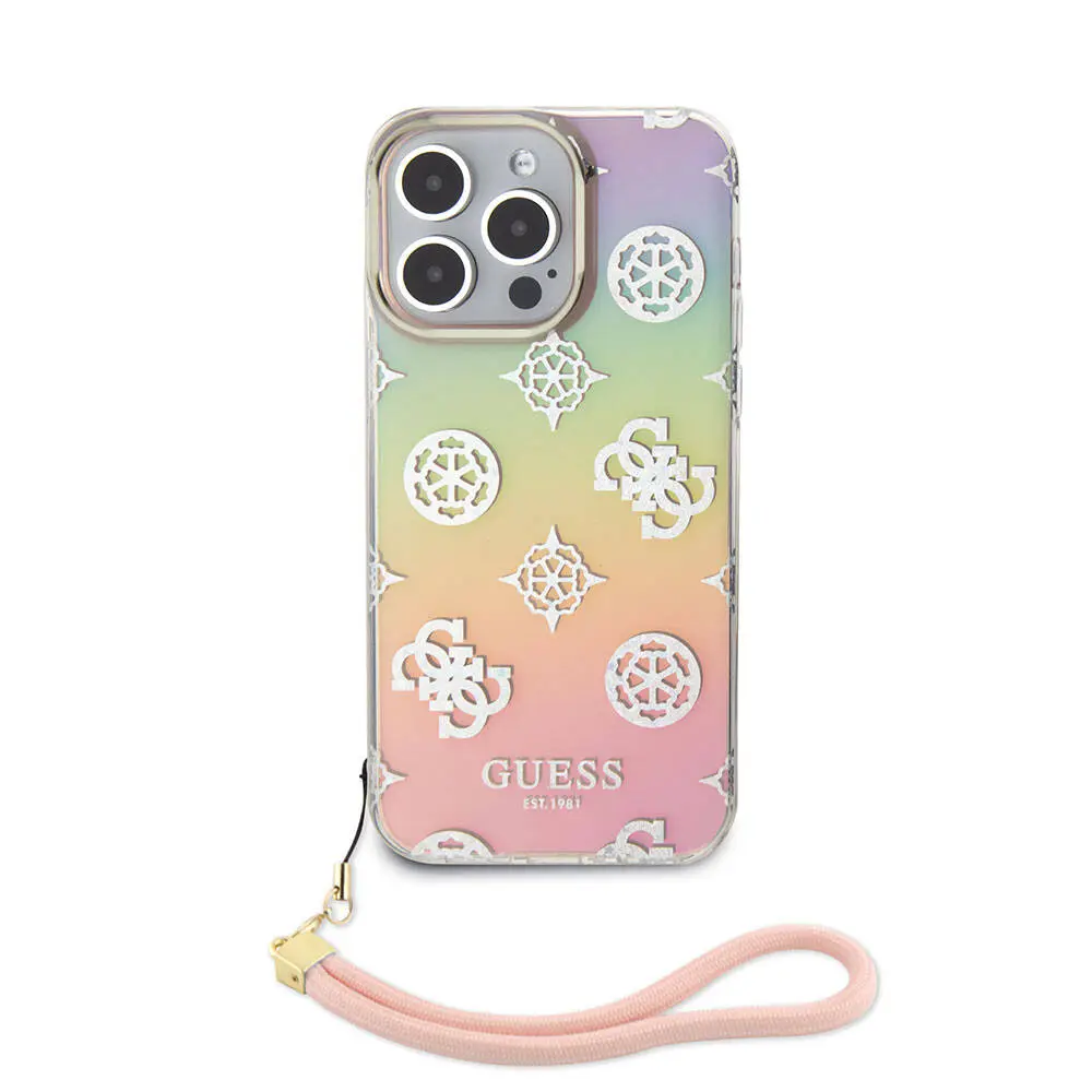 iPhone 15 Pro Askı İpli Holografik Glitter Kılıf - Guess Peony
