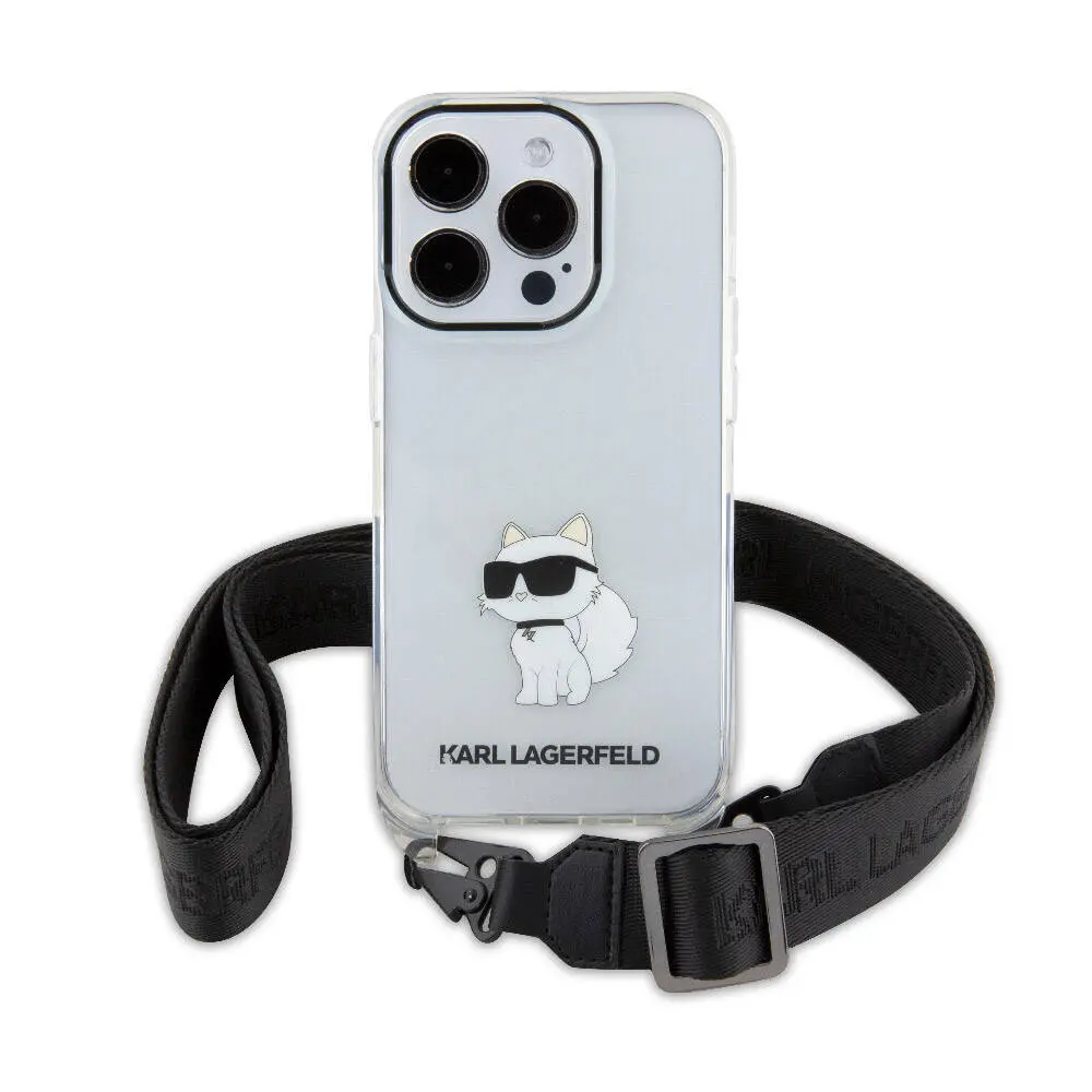 iPhone 15 Pro Boyun Askılı Crossbody Kılıf - Karl Lagerfeld Choupette
