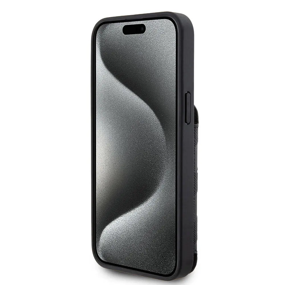 iPhone 15 Pro Standlı Kartlıklı Kılıf - Karl Lagerfeld Saffiano Monogram