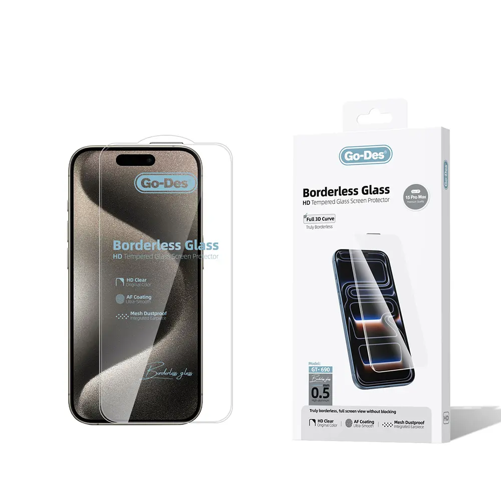 iPhone 15 Pro Max Borderless Temperli Cam Ekran Koruyucu - Go Des