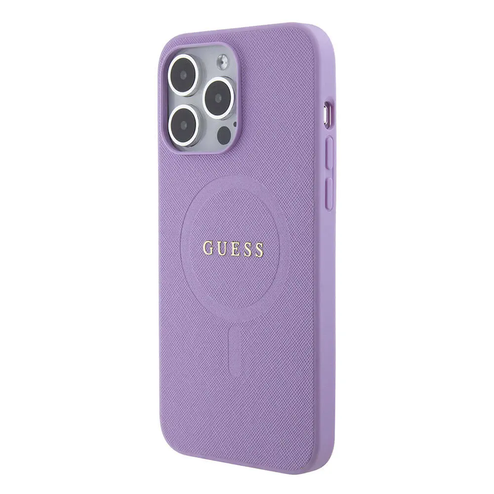 iPhone 15 Pro Max MagSafe Uyumlu Saffiano Kılıf - Guess Yazı Logolu