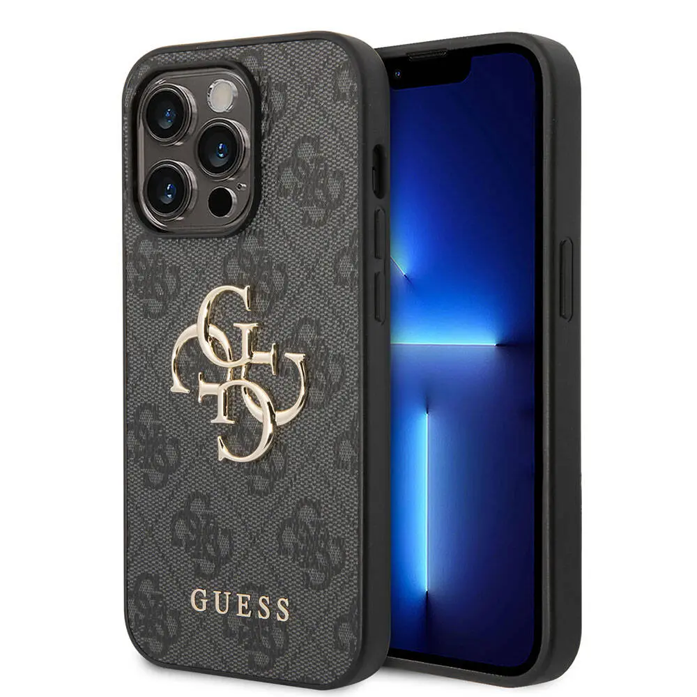 iPhone 15 Pro Max Desenli PU Deri Kılıf - Guess 4G Metal Logo