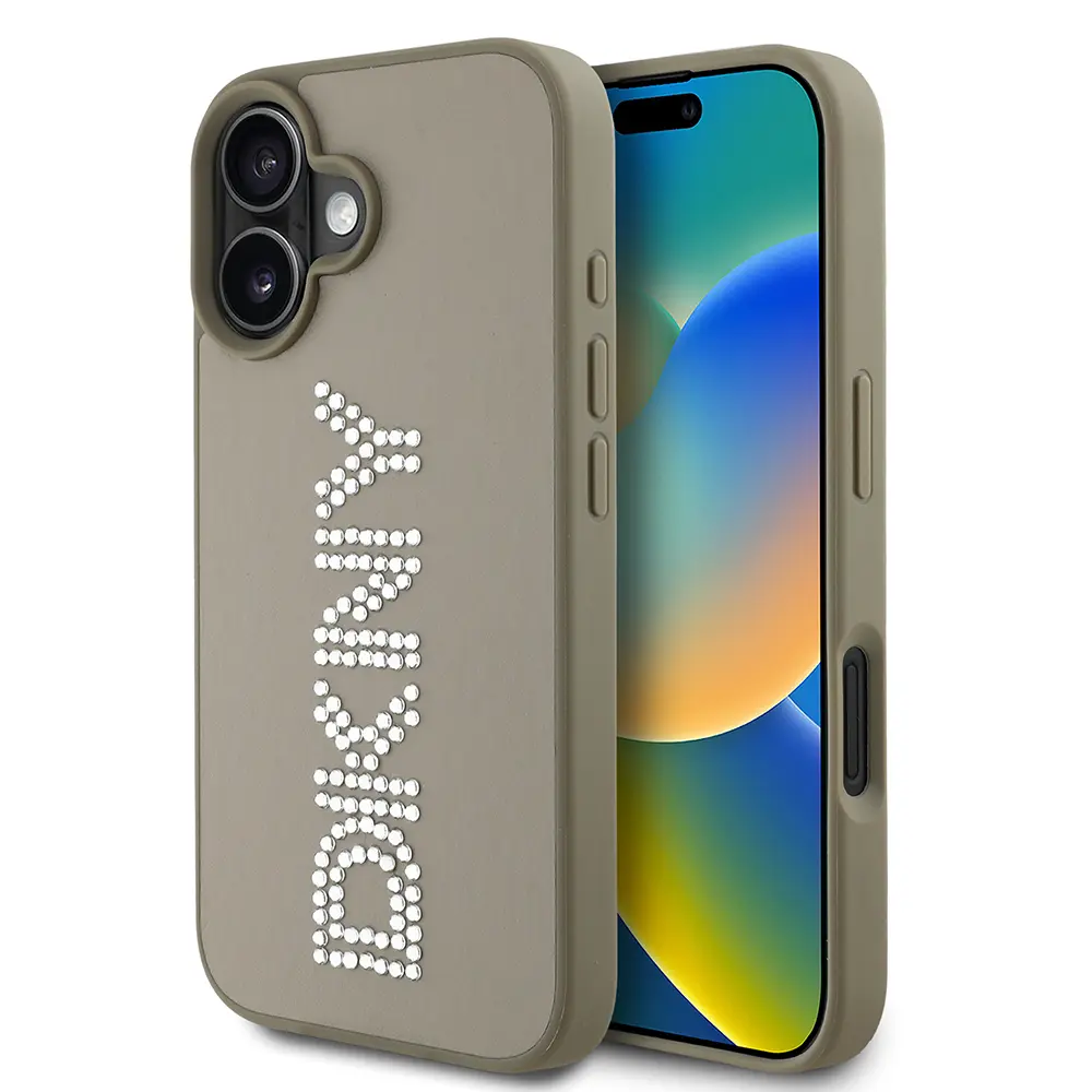 iPhone 16 Taşlı Metalik PU Deri Kılıf - DKNY Lisanslı