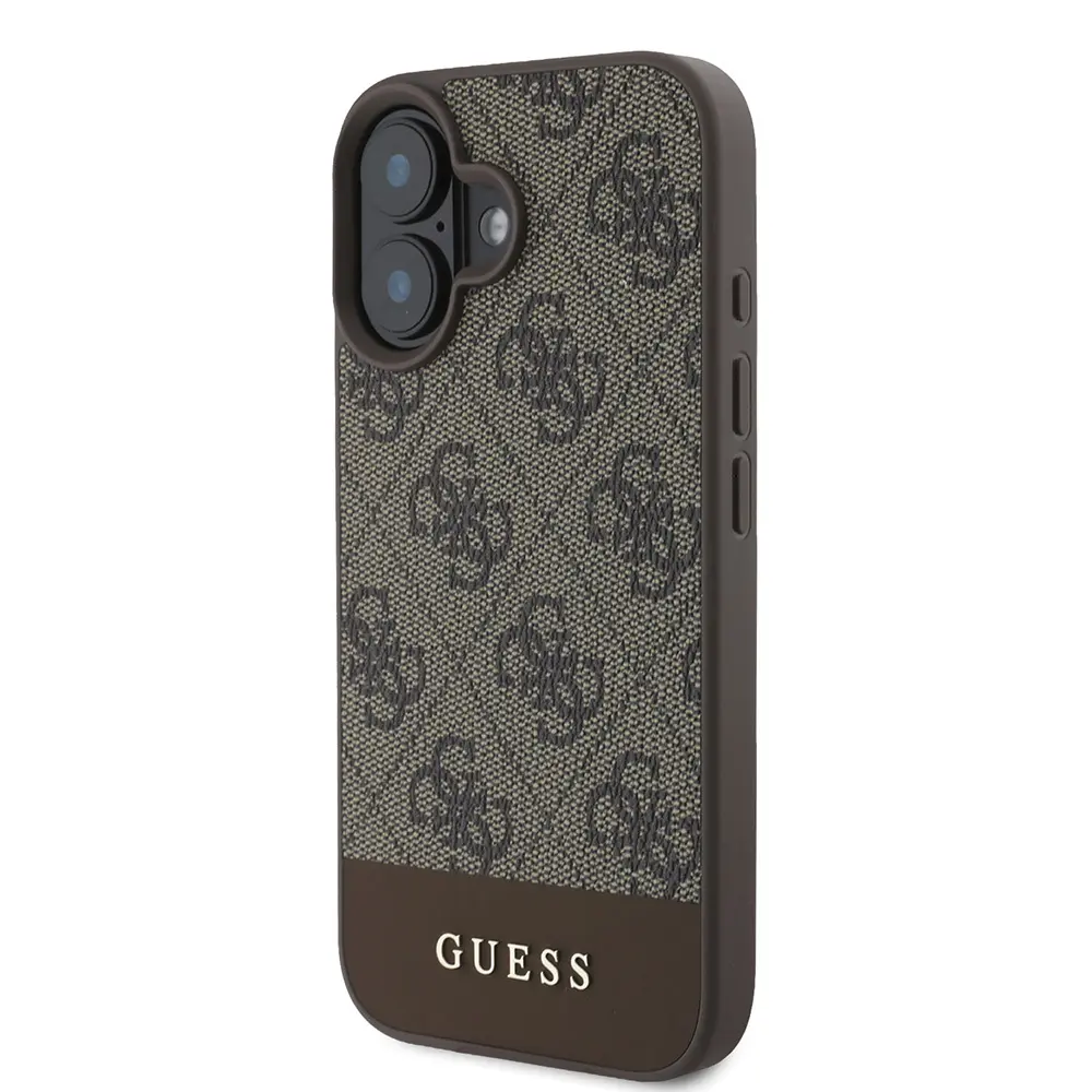iPhone 16 PU Deri Şerit Logo Tasarımlı Kılıf - Guess