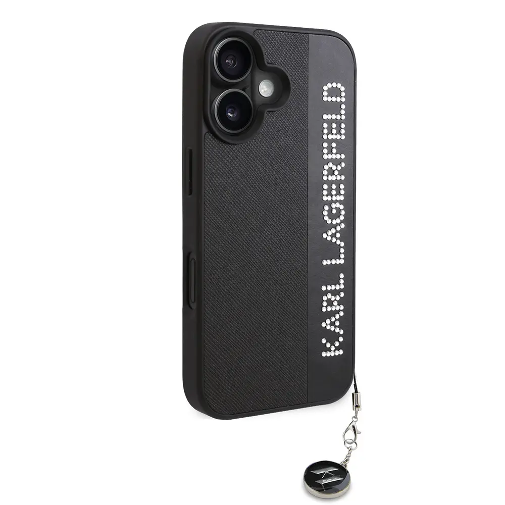 iPhone 16 Taşlı KL Yazılı Saffiano Kılıf - Karl Lagerfeld