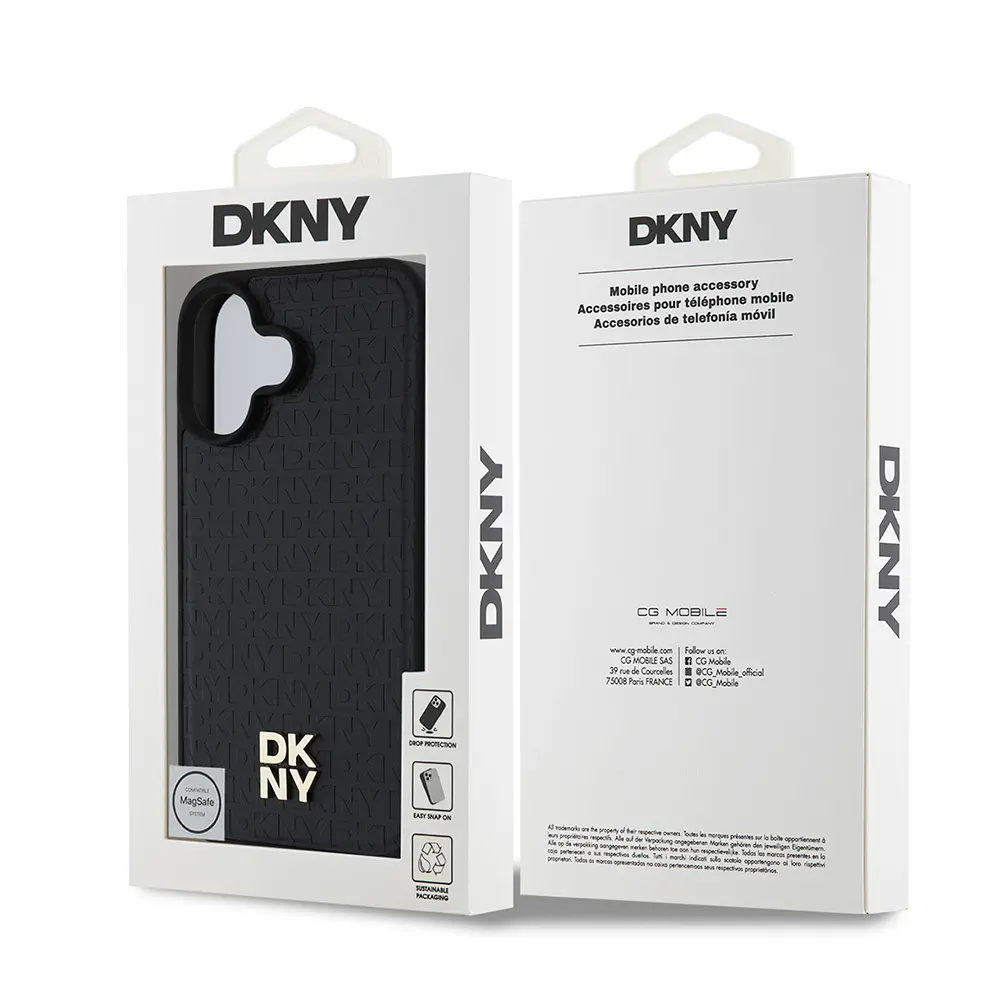 iPhone 16 Plus MagSafe Uyumlu 3D Desenli Kılıf - DKNY Repeat Pattern