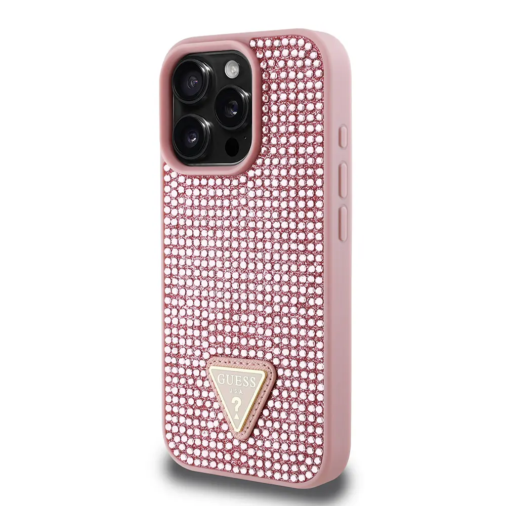 iPhone 16 Pro Taşlı Arka Yüzey Üçgen Logolu Kılıf - Guess