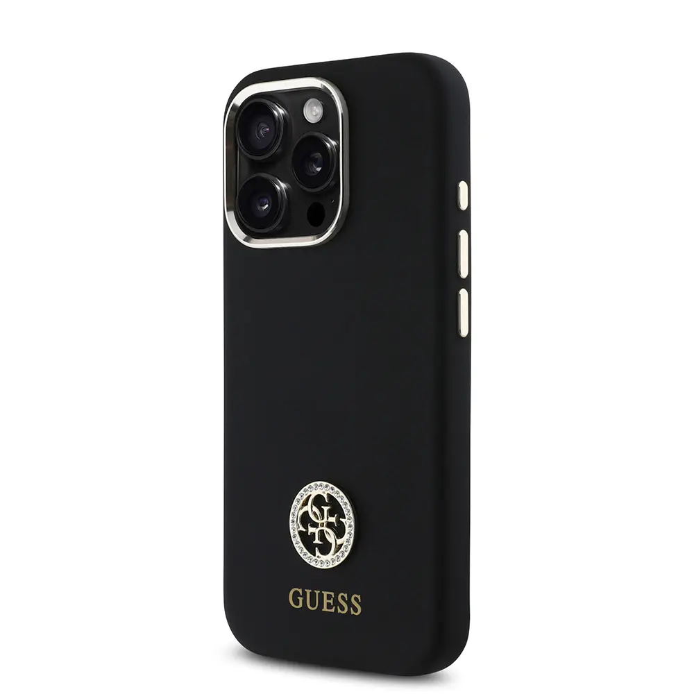 iPhone 16 Pro Silikon Kılıf, Metal Kamera Çerçeveli - Guess 4G Logolu