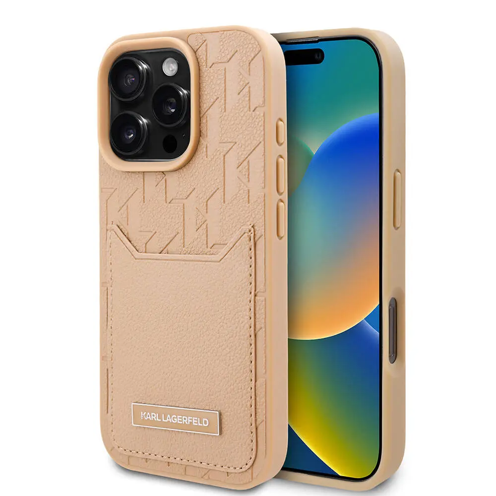iPhone 16 Pro Kartlıklı Monogram Kılıf - Karl Lagerfeld KL Desenli