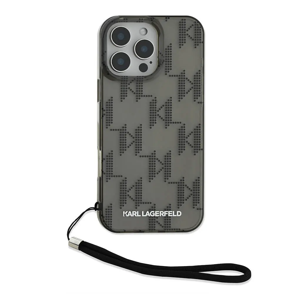 iPhone 16 Pro Saydam Kılıf, Bilek Askı İpli - Karl Lagerfeld KL Desenli