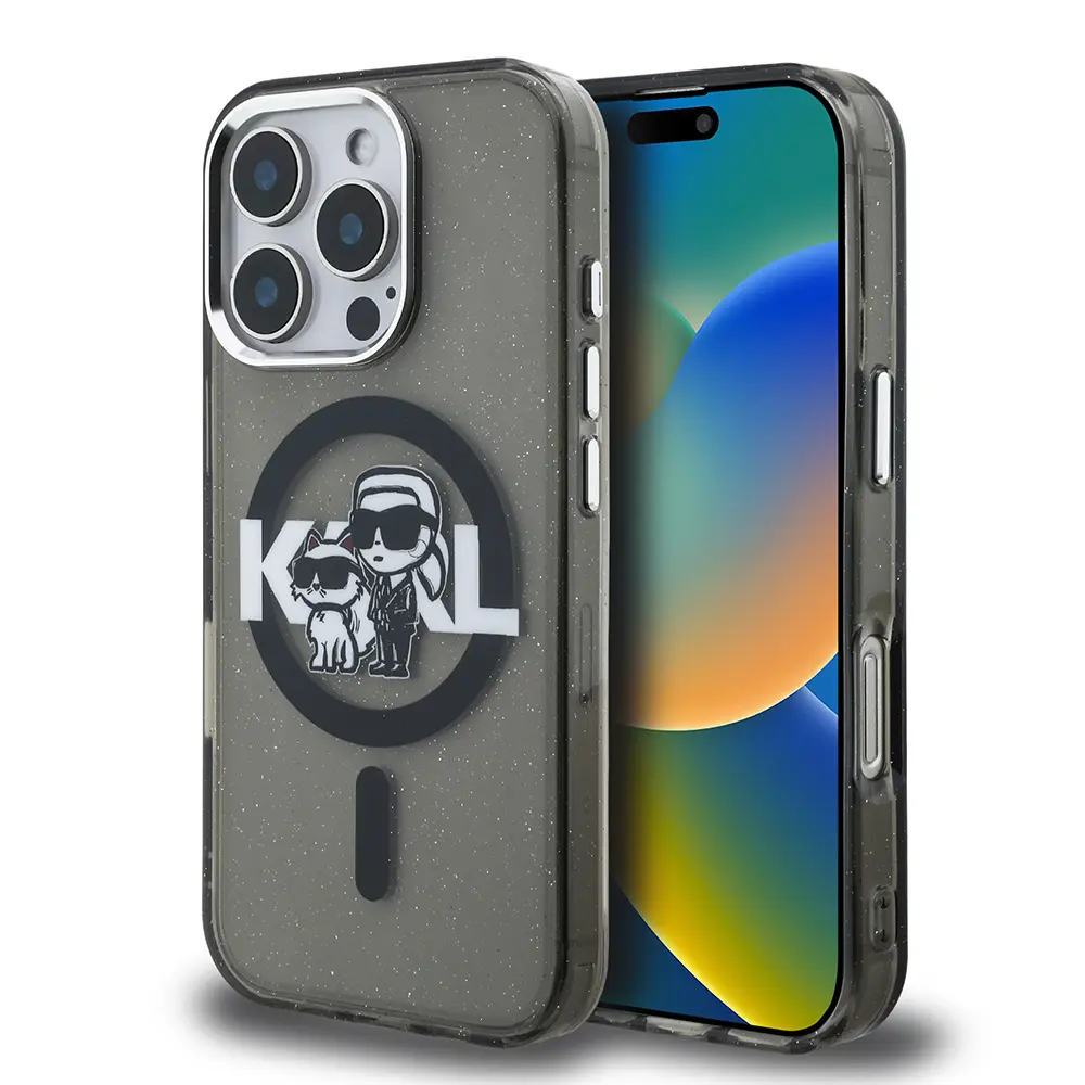 iPhone 16 Pro Kılıf, Simli Karl & Choupette Logolu - Karl Lagerfeld