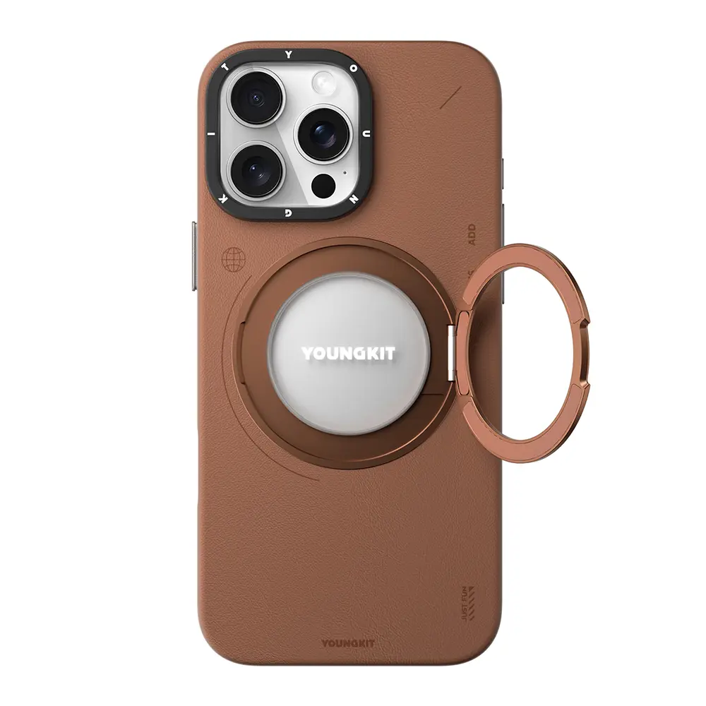iPhone 16 Pro MagSafe Uyumlu 360° Standlı Mat Deri Kılıf - Youngkit Tech Leather