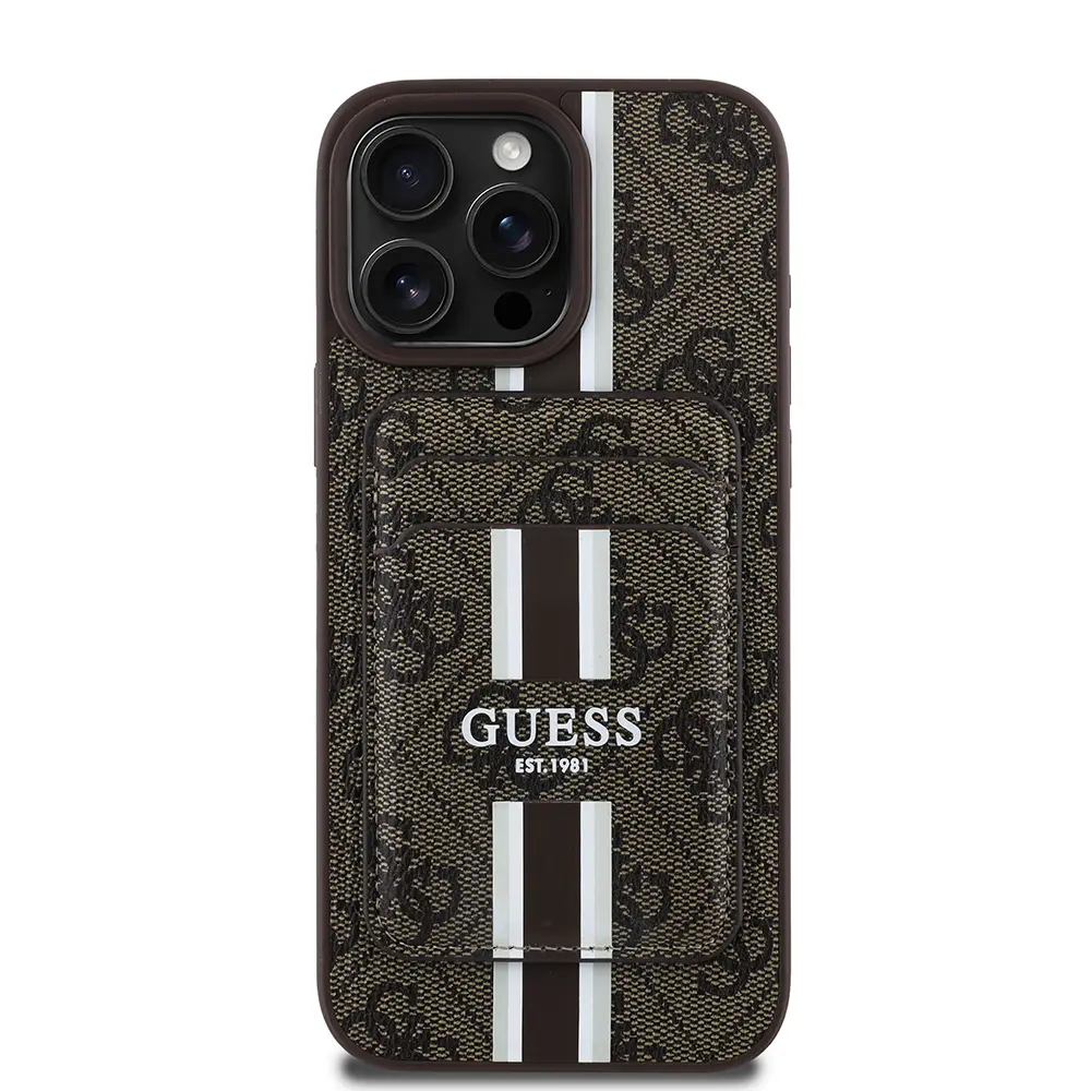 iPhone 16 Pro Max MagSafe Uyumlu Kartlıklı Kılıf - Guess 4G Çizgili