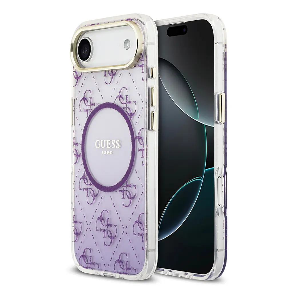 iPhone 17 Air MagSafe Uyumlu Simli Silikon Kılıf - Guess 4G Desenli