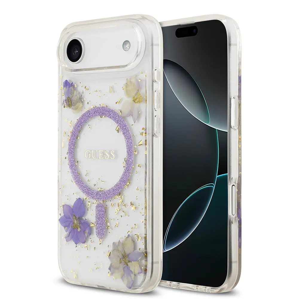 iPhone 17 Air MagSafe Uyumlu Şeffaf Kılıf - Guess Resin Flowers