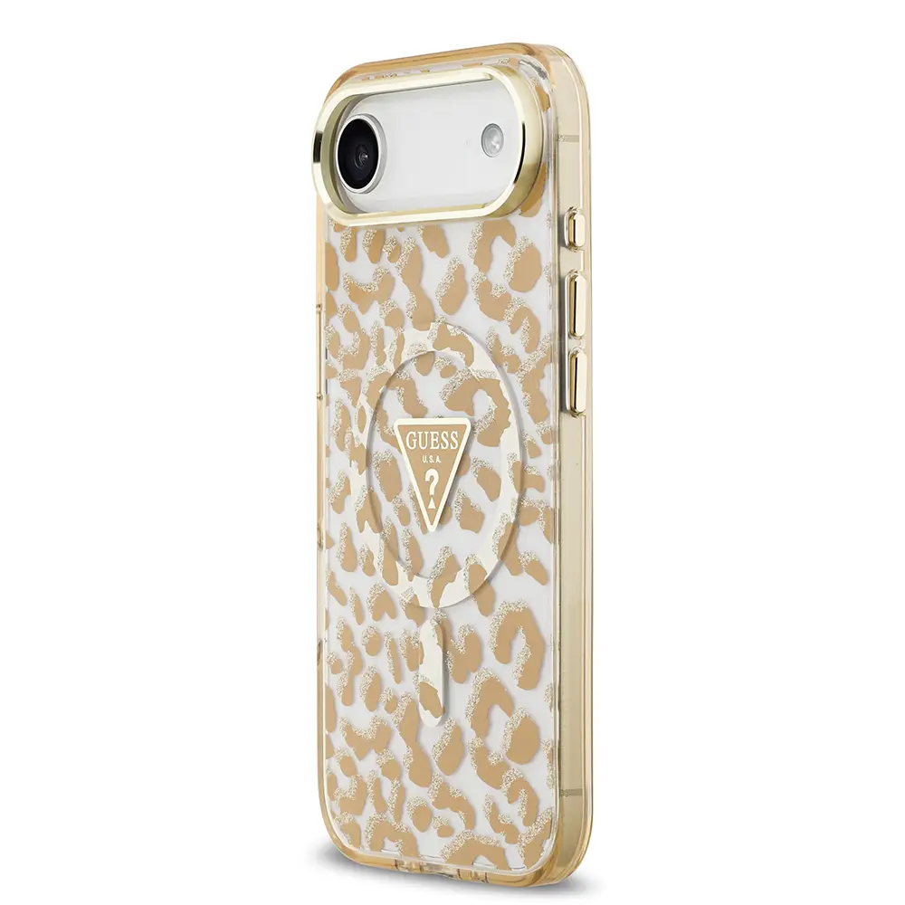 iPhone 17 Air MagSafe Uyumlu Simli Leopar Desenli Kılıf - Guess