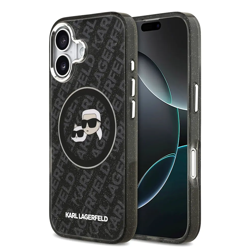 iPhone 17 Kılıf, Parlayan Simli Karl & Choupette Heads - Karl Lagerfeld
