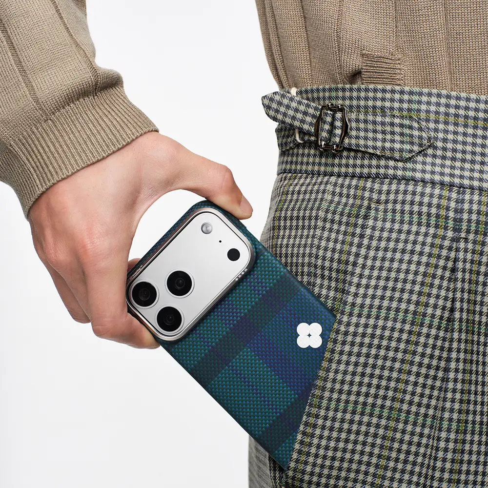 iPhone 17 Pro MagSafe Uyumlu Aramid Fiber Kılıf - Pitaka Flora in Grid