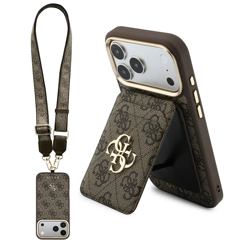 iPhone 17 Pro Max MagSafe Uyumlu Askılı Kartlıklı Kılıf - Guess 4G Metal Logo