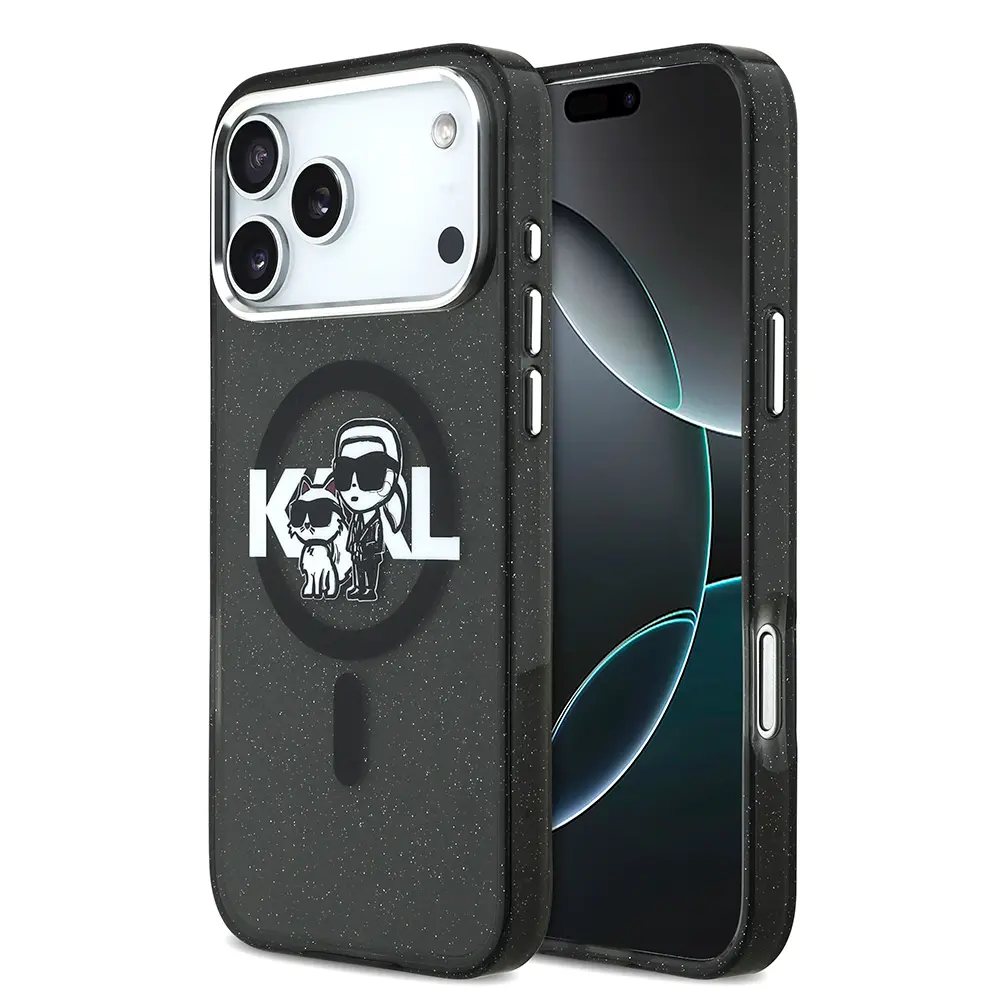 iPhone 17 Pro Max Kılıf Parlayan Simli Karl & Choupette Sketch Logo - Karl Lagerfeld