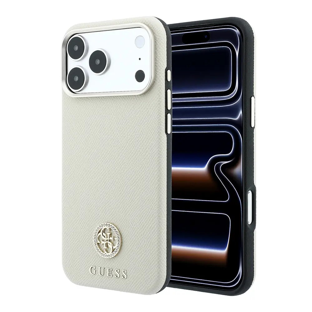 iPhone 18 Pro MagSafe Uyumlu Taşlı Metal Logolu Kılıf - Guess