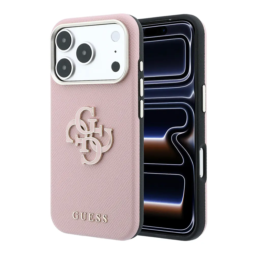iPhone 18 Pro Guess Lisanslı PU Kılıf, 4G Metal Logo - Pembe