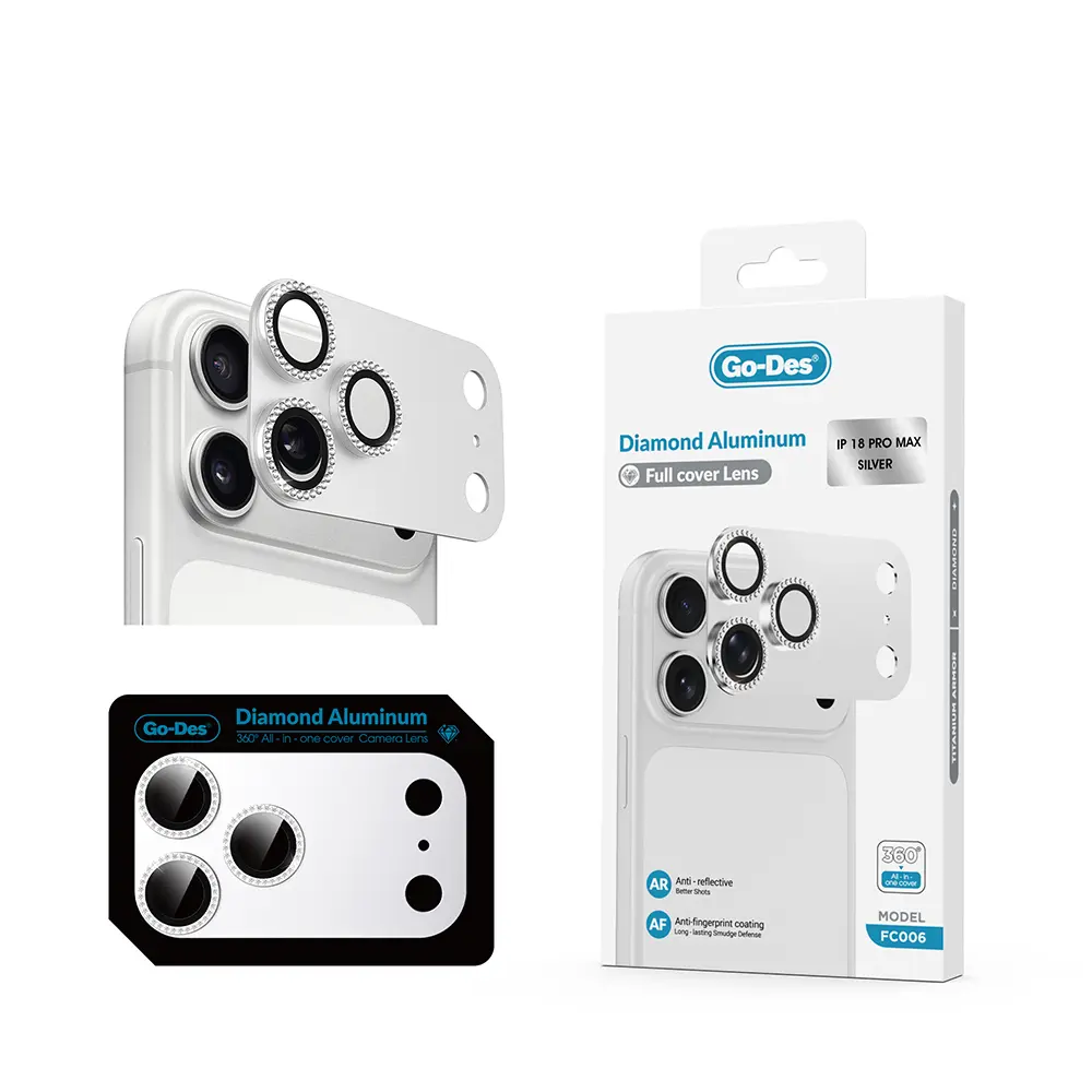 iPhone 18 Pro Max Kamera Lens Koruyucu - Go Des FC006 Diamond Titanyum