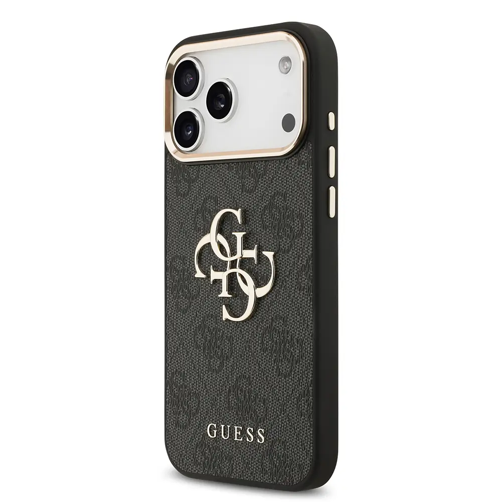 iPhone 18 Pro Max Kılıf, Gold Metal Kamera Çerçeveli 4G Desenli - Guess