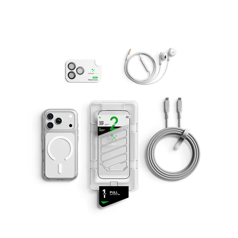 iPhone 18 Pro Max MagSafe Uyumlu Şeffaf Kılıf ve 5'i 1 Arada Aksesuar Seti - Amazingthing Minimal