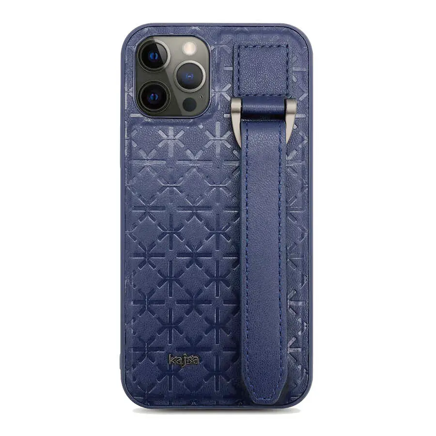iPhone 12 Pro Max Deri Desenli Kılıf, Tutucu Bantlı - Kajsa Neo Clasic Mono K Strap