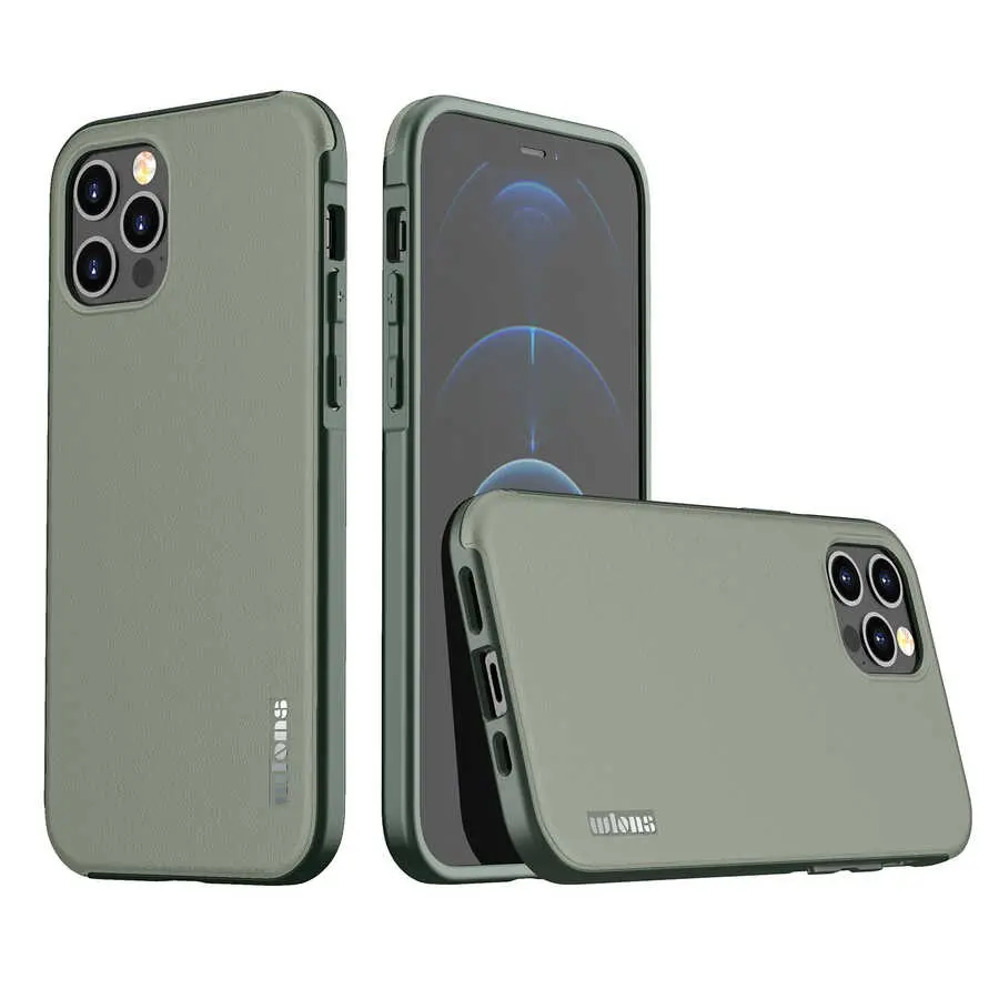 iPhone 12 Pro Max Kılıf, Yükseltilmiş Kenarlı Suni Deri Görünümlü - Wlons Hill