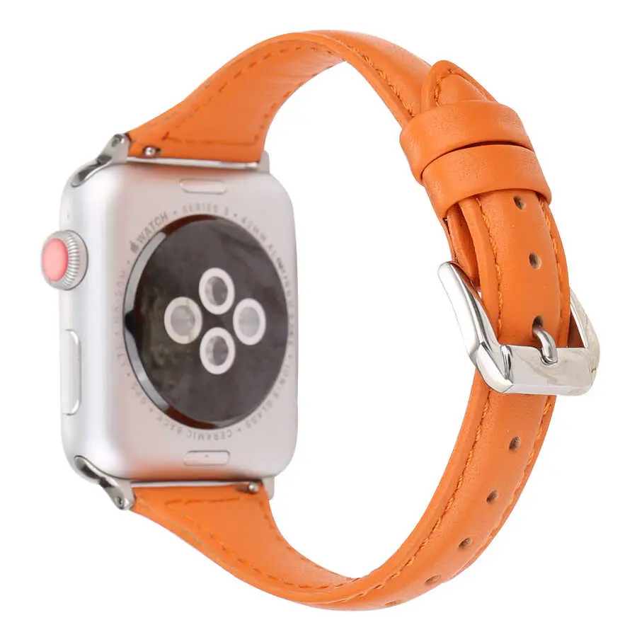 Apple Watch 40 mm Deri Kordon, Dikişli ve Metal Tokalı - Zore KRD-28