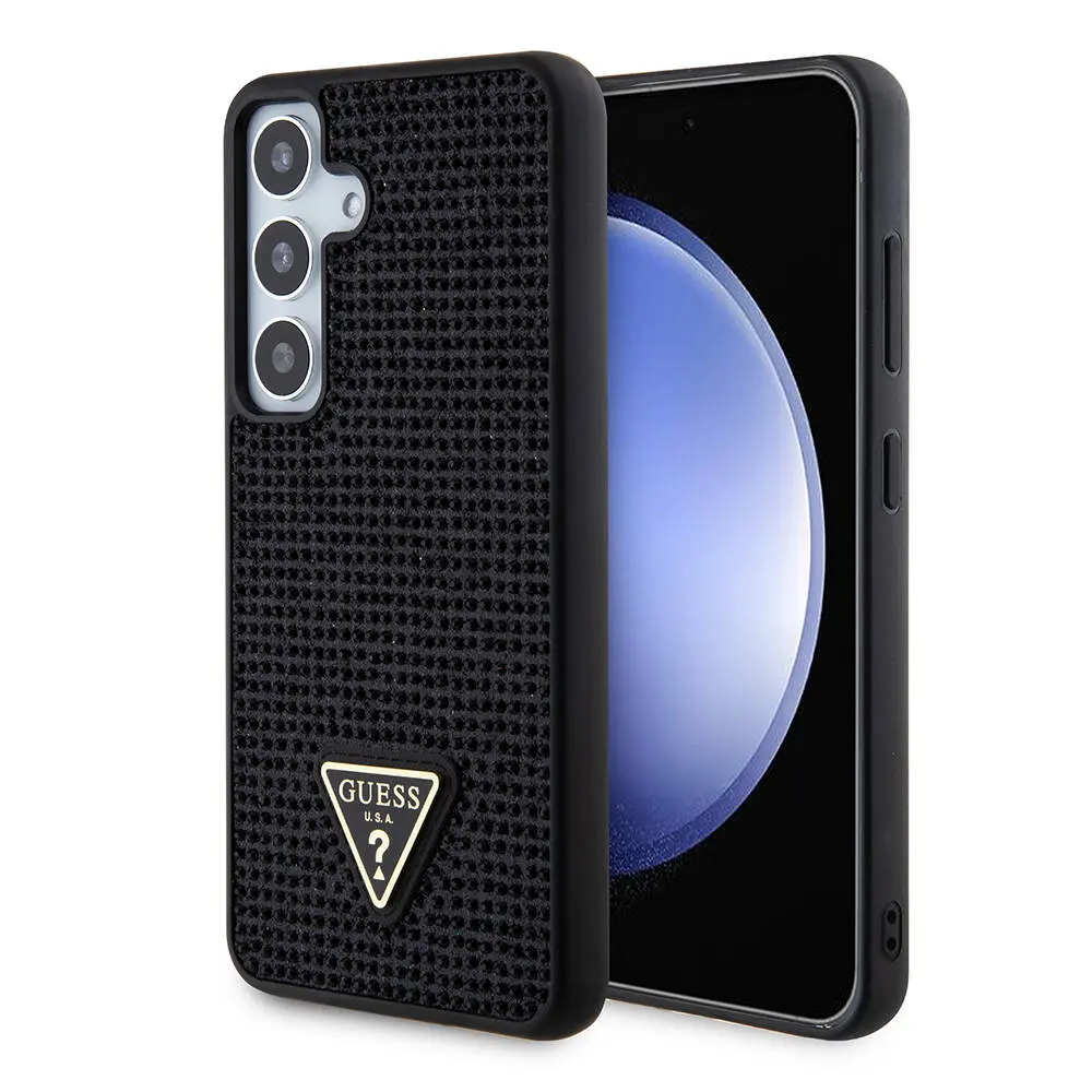 Galaxy S24 Taşlı Arka Yüzey Üçgen Logolu Kılıf - Guess Lisanslı