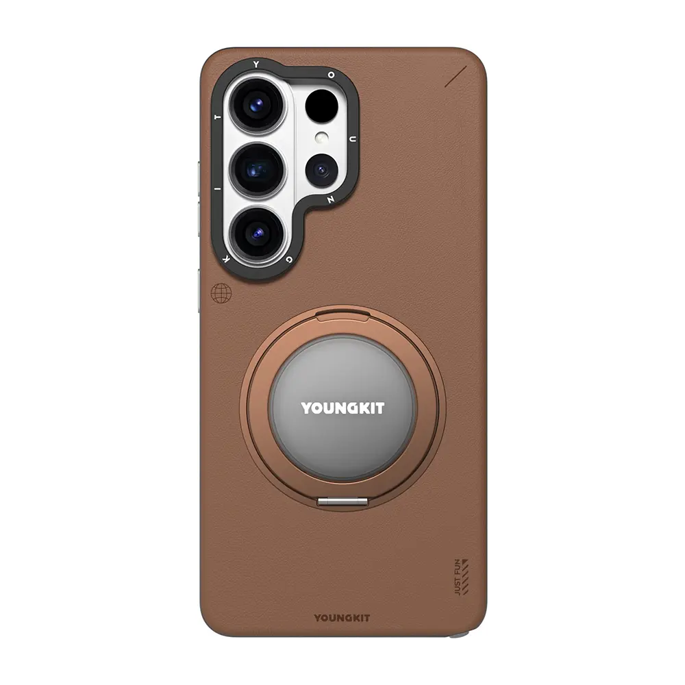 Galaxy S26 Ultra MagSafe Uyumlu 360° Standlı Mat Deri Kılıf - Youngkit Tech Leather