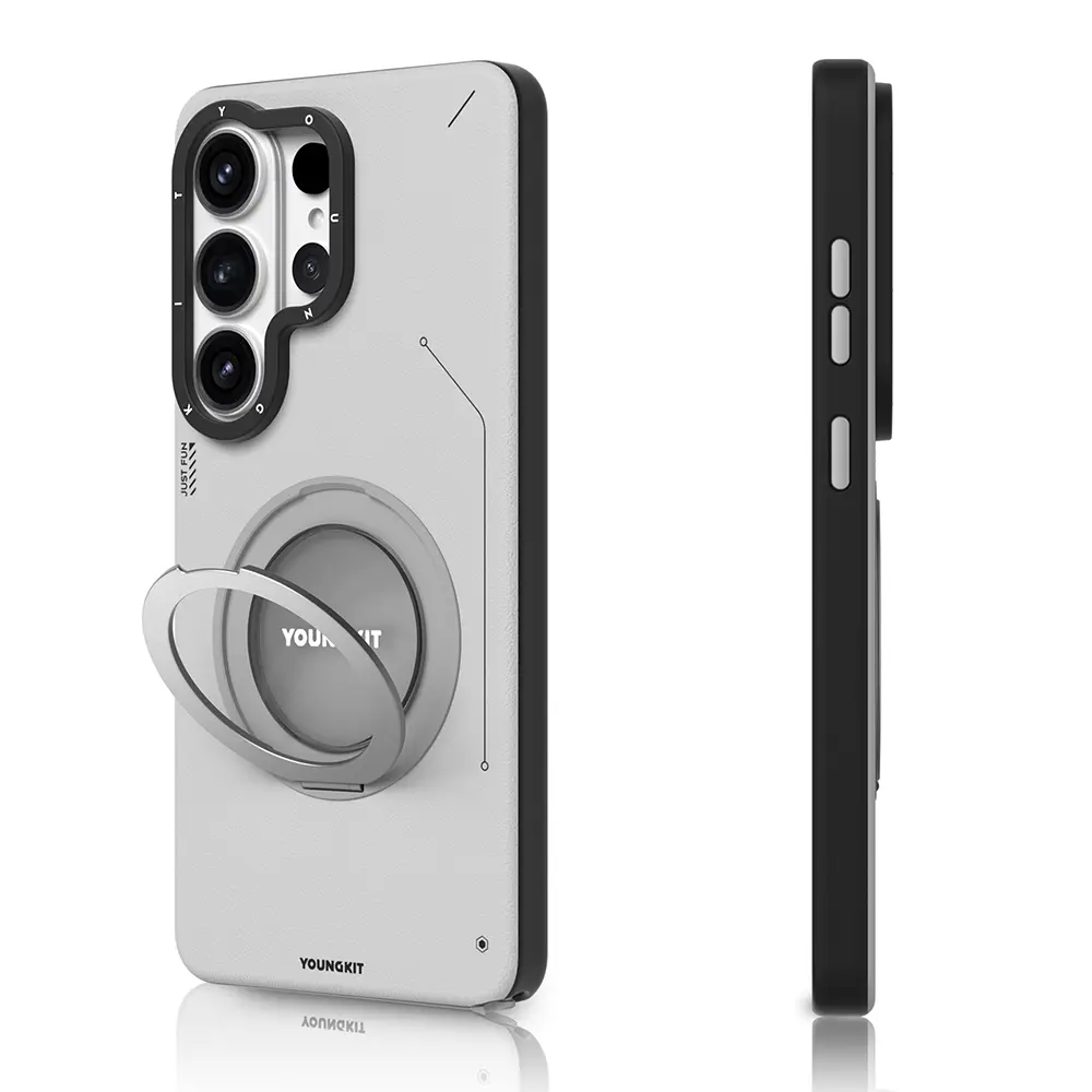 Galaxy S26 Ultra MagSafe Uyumlu 360° Standlı Mat Deri Kılıf - Youngkit Tech Leather