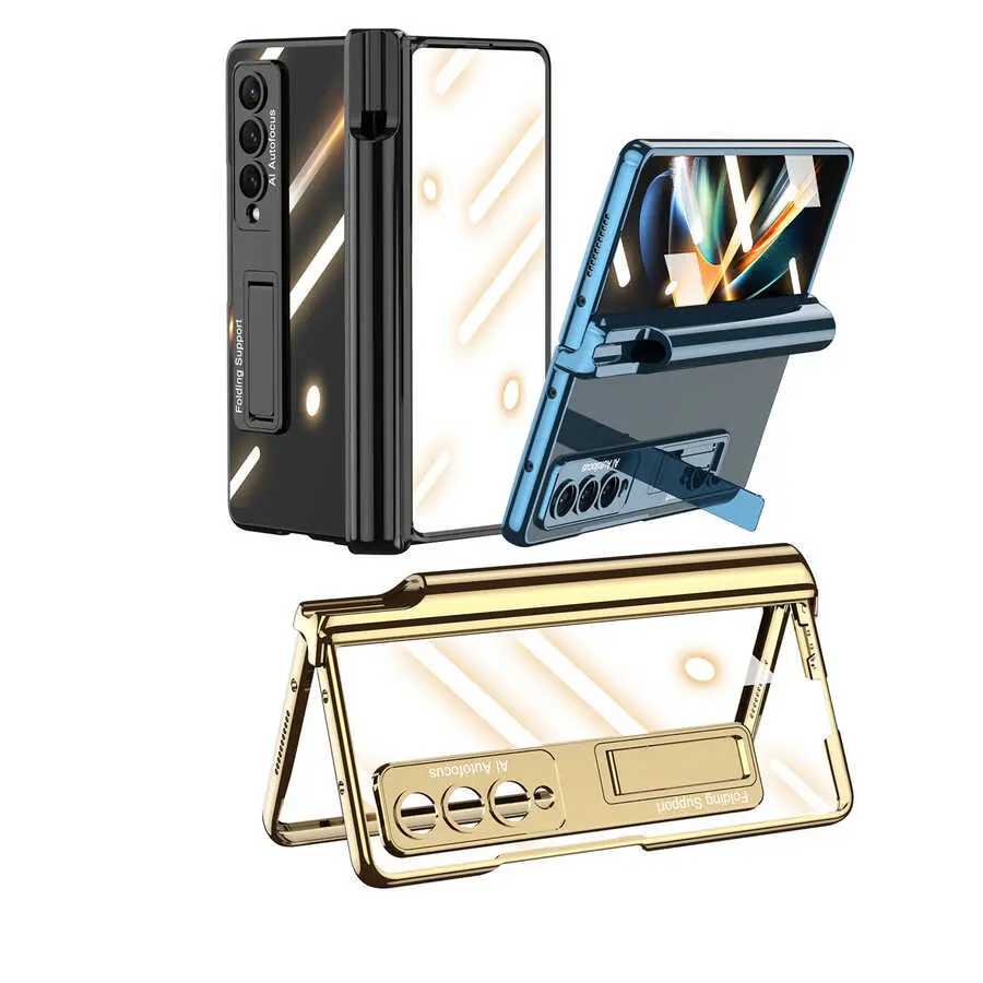 Galaxy Z Fold 4 Standlı ve Kalem Bölmeli Şeffaf Kılıf - GKK Kıpta