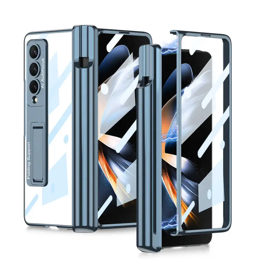 Galaxy Z Fold 4 Standlı ve Kalem Bölmeli Şeffaf Kılıf - GKK Kıpta