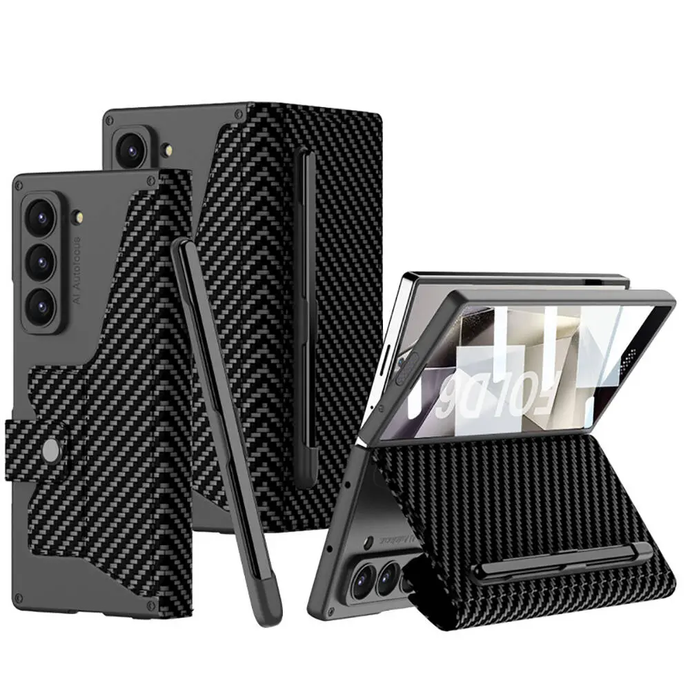 Galaxy Z Fold 6 Kamera Korumalı Karbon Tasarımlı Kalem Bölmeli Kılıf - GKK Kıpta Fest