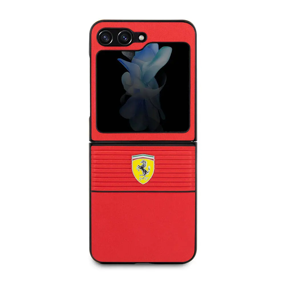 Galaxy Z Flip 5 Ferrari Lisanslı PU Deri Metal Logolu Kılıf