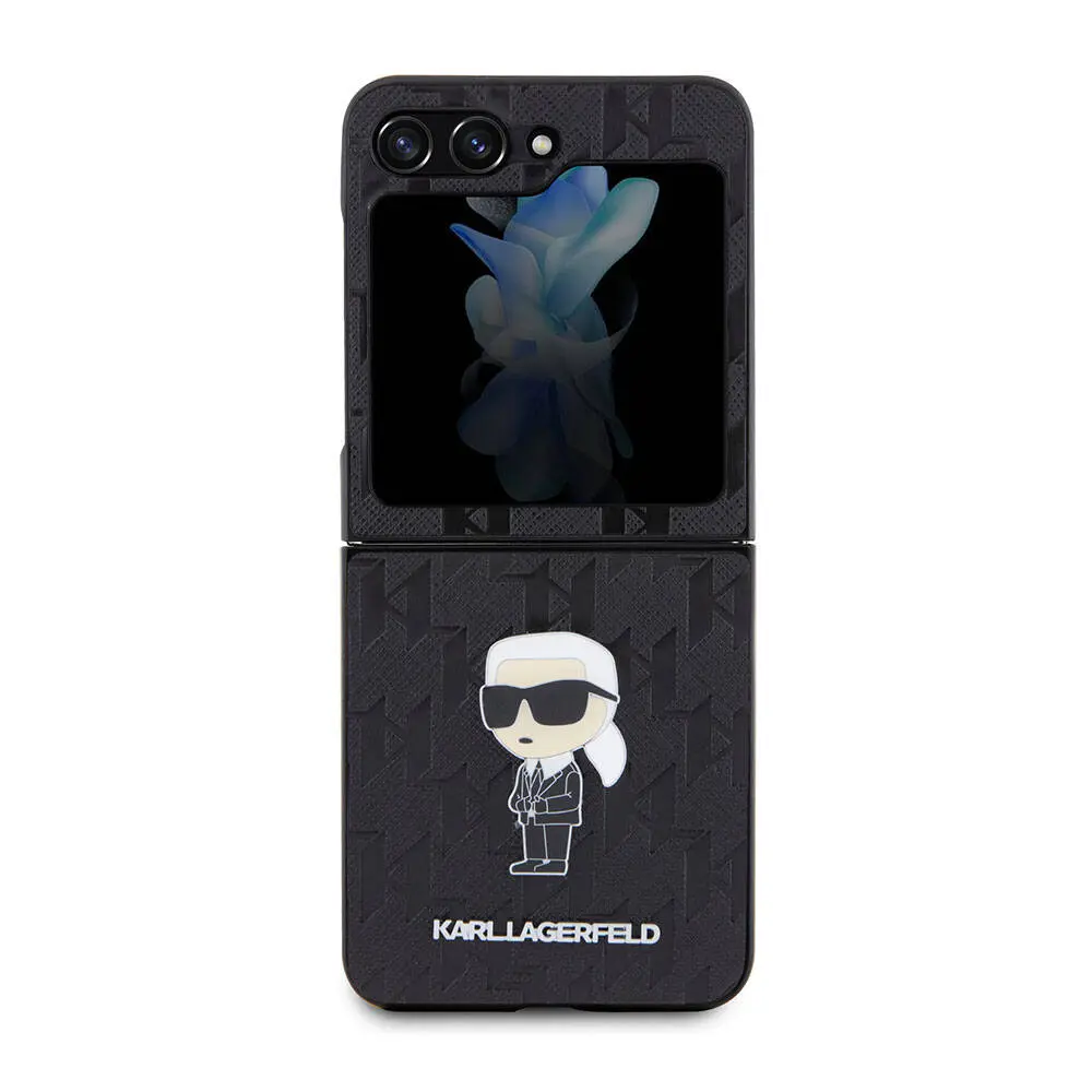 Galaxy Z Flip 5 Kılıf, Lisanslı Karl Lagerfeld Saffiano Kapak - Siyah