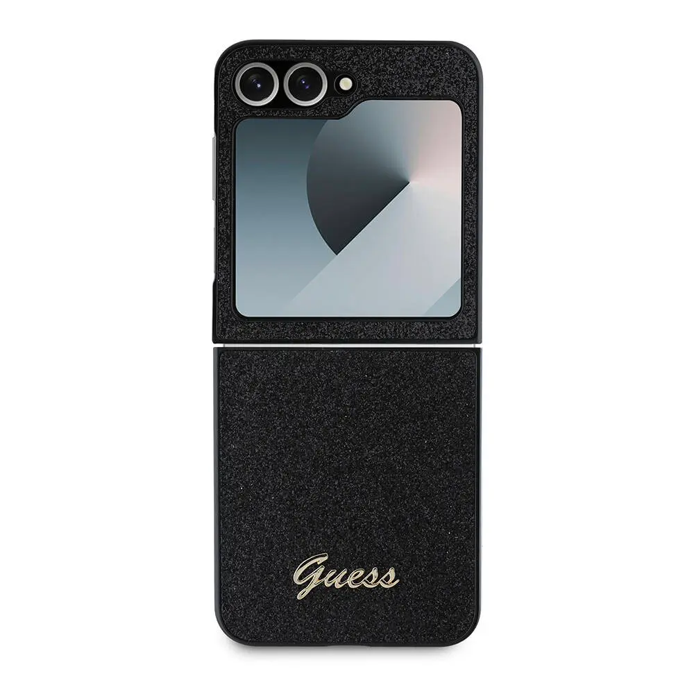 Galaxy Z Flip 6 Kılıf Guess Lisanslı Glitter Script Kapak - Siyah
